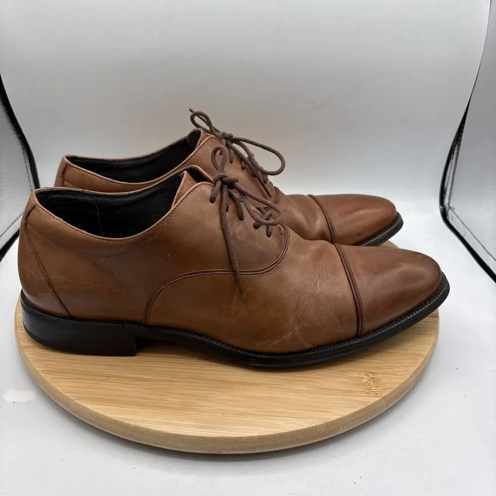 Stacy Adams Men’s 10.5 US Oxford Cap-Toe Dress Shoes Cognac Leather Lace-Up